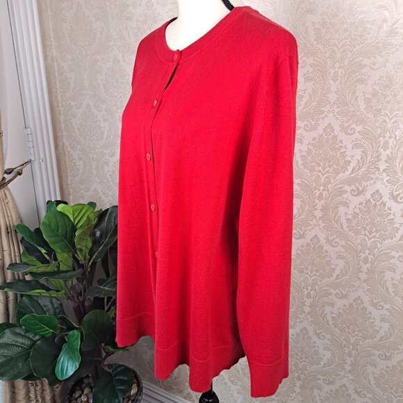 Lane Bryant Size 18/20 Red Button Front Cardigan Long Sleeve Round Neck - Picture 3 of 9